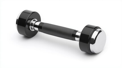 Black and chrome dumbbell with a rubber grip isolated on a white background.