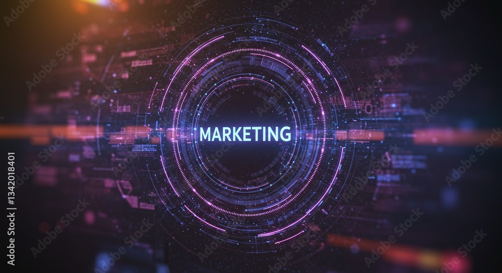 Poster digital marketing circle: a captivating visual display, centered around the word 