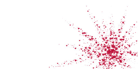 Sprinkled hearts valentine template. Red hearts scattered on white background. Festive sprinkled hearts vector illustration.