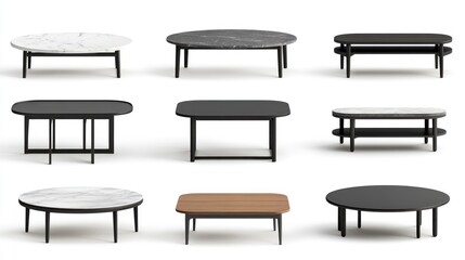 Fototapeta premium Collection of Modern Coffee Tables: Nine Stylish Designs