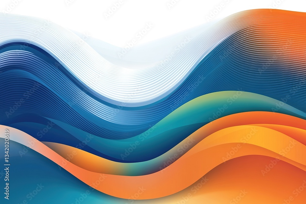 Poster abstract waves of blue orange and white create a flowing modern design element