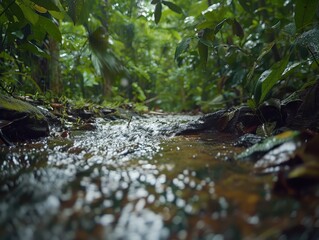 Fototapeta premium Gentle Stream Flowing Through a Lush Forest Landscape