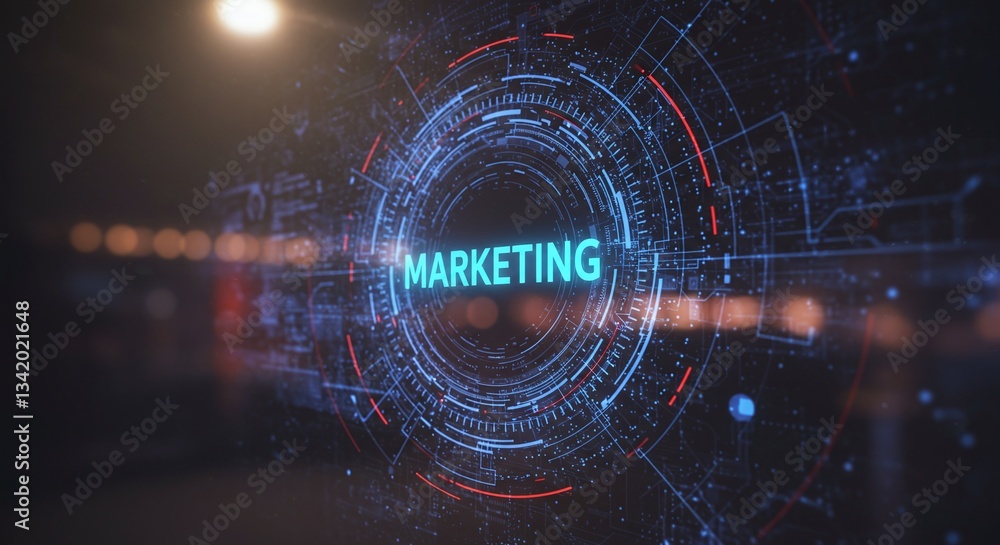 Poster digital marketing: captivating digital marketing visualization, showcasing a central hub of intercon