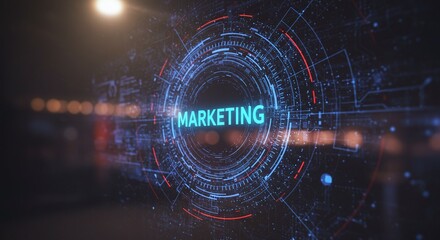 Fototapeta premium Digital Marketing: Captivating digital marketing visualization, showcasing a central hub of interconnected data streams and network pathways.