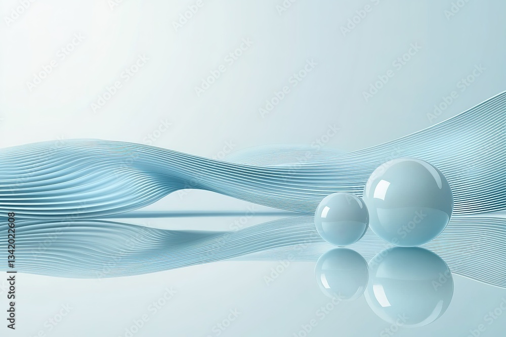 Aufkleber abstract composition with spheres and layered waves on a reflective surface