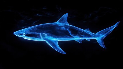 Obraz premium Ethereal predator: luminous shark swims through the inky ocean depths art