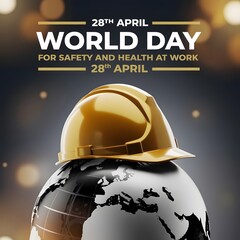 Workplace Safety Concept for World Day for Safety and Health at Work, Golden Hard Hat Illustration