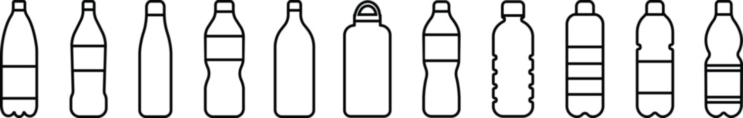 Plastic bottle icon in line style set. isolated on transparent background