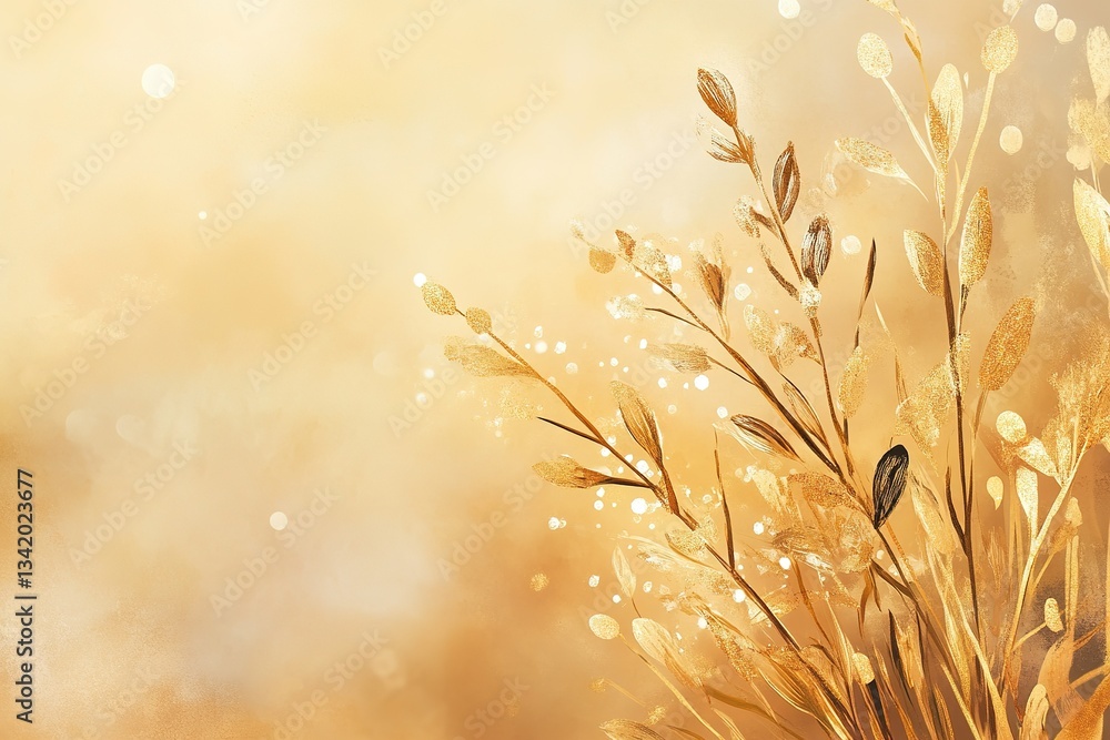 Poster golden abstract: branches against a warm luminous background with bokeh effect