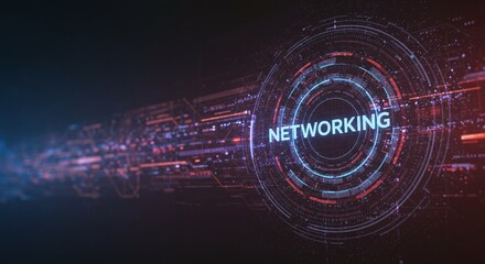 Fototapeta premium Networking Concept: A vibrant and modern digital representation of networking and connections, featuring glowing lines and concentric circles symbolizing data flow and interconnectedness.