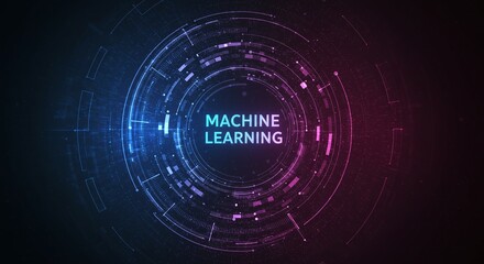 Obraz premium Digital Machine Learning: A captivating visual representation of machine learning, with interconnected circles and circuits, bathed in vibrant blue and red hues.