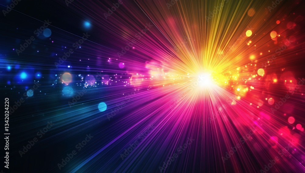 Poster chromatic burst: a mesmerizing explosion of vibrant colors radiates outward, creating a stunning dis