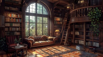 Simple airy Library room interior 