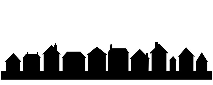 Silhouette of a residential neighborhood skyline.