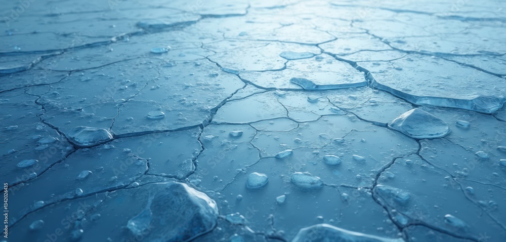 Poster abstract close up of cracked ice surface. blue texture pattern with cracks. frozen water background 