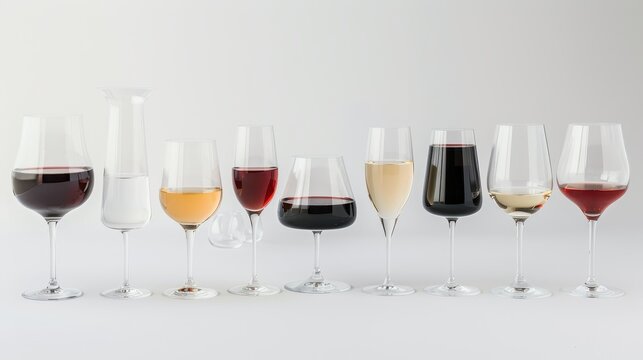 A Collection of Diverse Wine Glasses Against a White Background