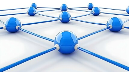 Abstract 3D rendering of a network connection, showing interconnected blue spheres and lines. Ideal for technology, networking, and connectivity concepts.