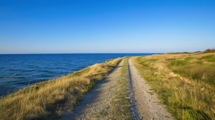 Fototapeta premium Scenic Ocean Shore Walking Path Under Clear Blue Sky