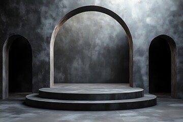 Dark Moody Archway Background with Circular Platform for Product Display