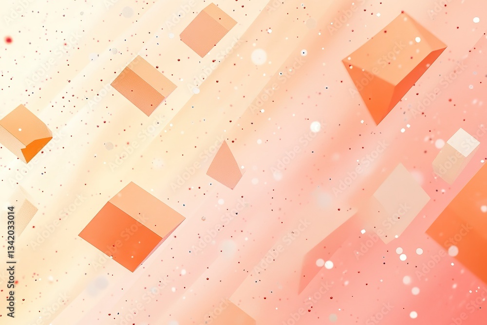 Poster abstract orange geometric shapes floating in a dynamic blurred and shimmering scene