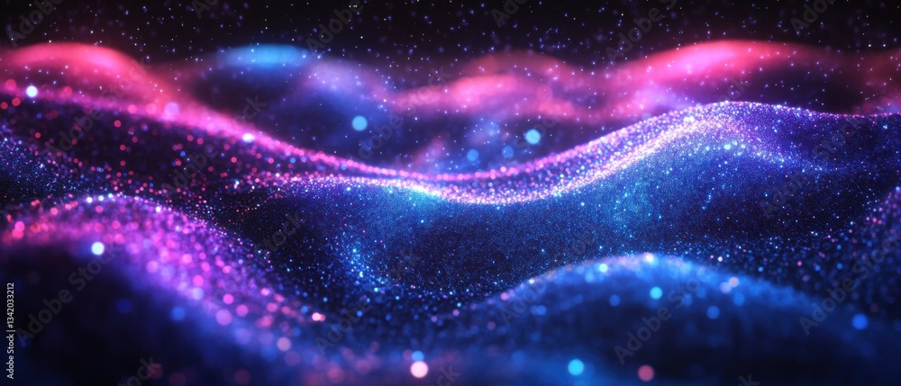 Aufkleber abstract cosmic background with glowing particles and waves in pink and blue, creating a futuristic 