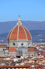 Fototapeta premium Very zoomed detail of the large dome of the Florence Cathedral in Italy designed by architect Filippo Brunelleschi