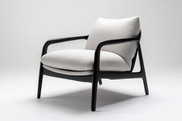 Fototapeta premium Lounge chair with a matte black wooden frame and a light gray linen seat