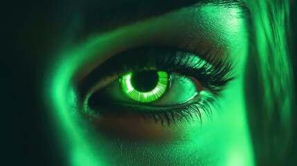 Fototapeta premium Close-up glowing green eye, artistic lighting