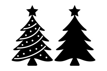 Black and White Christmas Trees Silhouette Illustration, Holiday Season Celebration Design Element, Festive Decor, Isolated Christmas Tree Icons