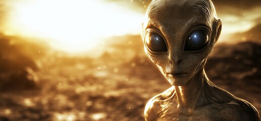 Eerie Portrait of an Extraterrestrial Being on a Distant Planet Surface