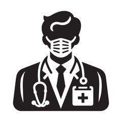 Nurse And Doctor Vector Icon Silhouette On White Black Background