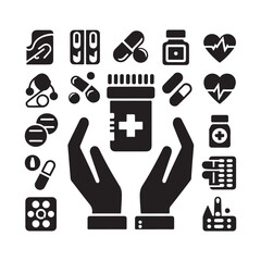 Nurse And Doctor Vector Icon Silhouette On White Black Background