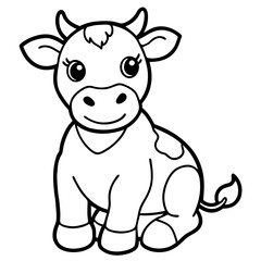 Cartoon Cow Line Art for Coloring Book Pages Cute Farm Animal for Kids' Activities