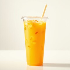 Refreshing Citrus Juice in To-Go Cup on Bright Background