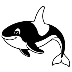 Obraz premium Cartoon Orca Cute Killer Whale Character, Sea Animal Outline, Marine Mammal Clipart for Kids, Black and White