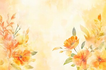 Obraz premium Autumn floral background with watercolor roses and leaves, pastel yellow, orange, and green color palette, soft watercolors, vector illustration style, flat design, hand-drawn texture