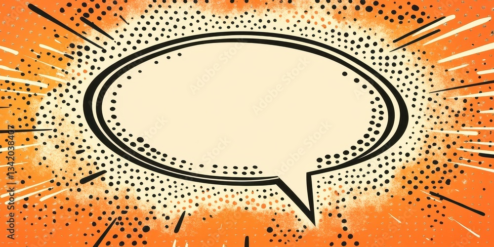 Poster vibrant pop art background featuring comic style speech bubble with dynamic explosive lines and dott