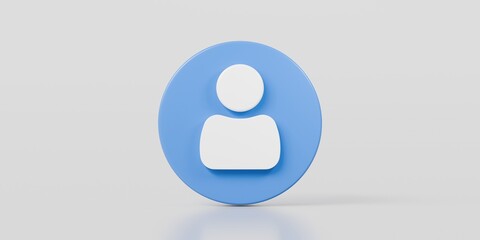 3d Blue user person circle button icon. Website, admin, social, profile, login, communication, website element concept. Minimal User person circle button isolated on white background. 3d render.