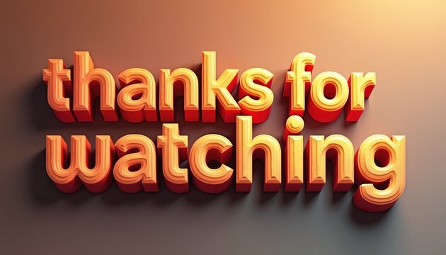 Orange 3d render lettering Thanks for Watching on grey surface. Perfect design element for video content creators, vloggers to express gratitude to audience, followers. Minimalist design with elegant