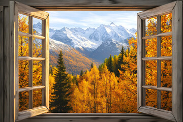 A Mountain View Through Rustic Windows