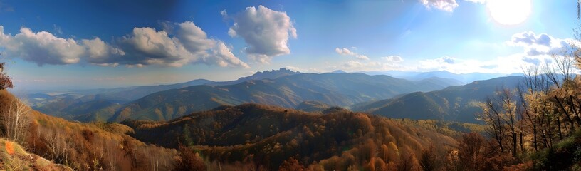 Obraz premium Mountain Range Landscape with Blue Sky and Forest View