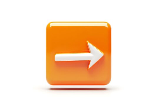3D Orange Glossy Square Button with White Right Arrow Icon