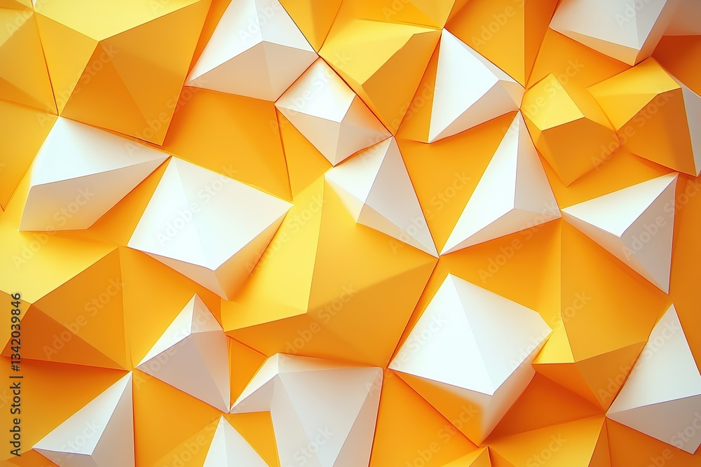 Poster abstract yellow and white geometric background with sharp triangular and pyramid shapes