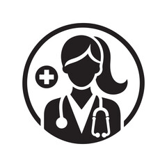 Nurse And Doctor Vector Icon Silhouette On White Black Background