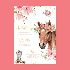 Horse Birthday Party Bohemian Cowgirl Birthday Invitation