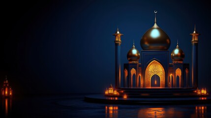 Obraz premium Illuminated Mosque on a Dark Platform