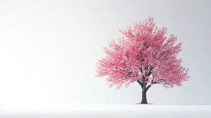 Obraz premium Cherry blossom tree in an endless white space, single floating petal, delicate minimal style 