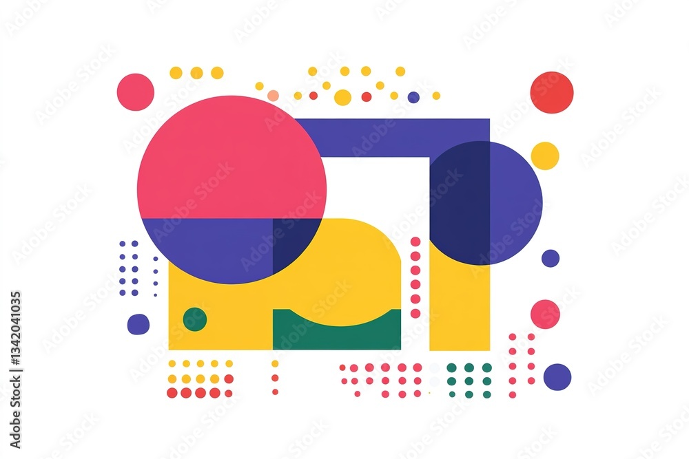 Aufkleber abstract composition with circles squares and dots on white background