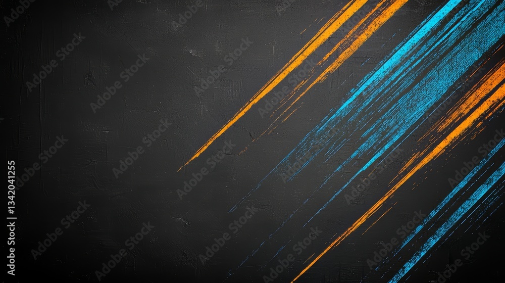 Poster black and orange background with blue and orange lines. the background is a dark color and the lines