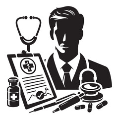 Nurse And Doctor Vector Icon Silhouette On White Black Background